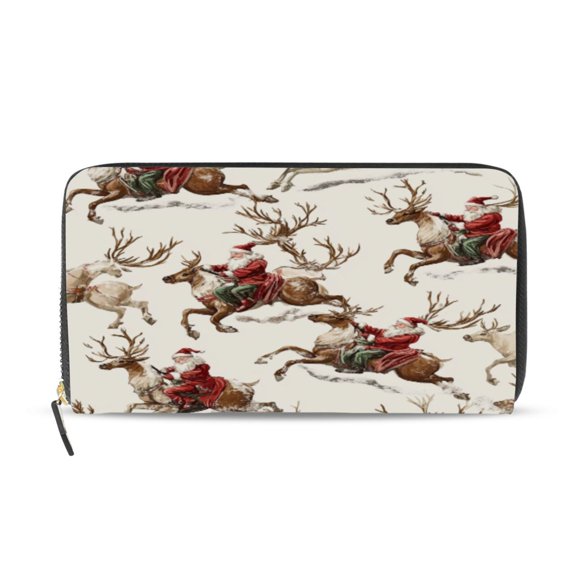 Qxltty Santa Claus Women's Leather Wallet Fashion Retro Multi Card Holder with Cell Phone Pocket Mothers Day Gifts