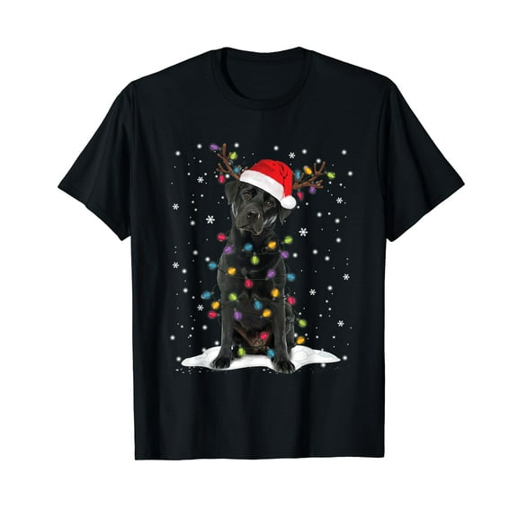 Black Lab Labrador Christmas Tree Light Pajama Dog Xmas Black T-Shirt