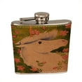 thumbnail image 1 of KuzmarK 6 oz. Leather Pocket Hip Liquor Flask - Blue-Eyed Unicorn with Pink Roses Art by Denise Every, 1 of 1