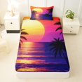 thumbnail image 3 of jejeloiu Beauty Ocean Sunset Twin Sheets For Girls,Retro Palm Tree Art Bedding,Purple Orange,3 Pieces,1 Fitted Sheet and 1 Pillowcase, 3 of 6