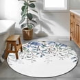 thumbnail image 4 of 4ft Round Rug, Blue Eucalyptus Non-Skid Rubber Backing Large Area Rugs - Living Room Bedroom Home Office, Farmhouse Flowers Leaf White Watercolor Indoor Floor Mat Carpets Washable Rug, 4 of 9