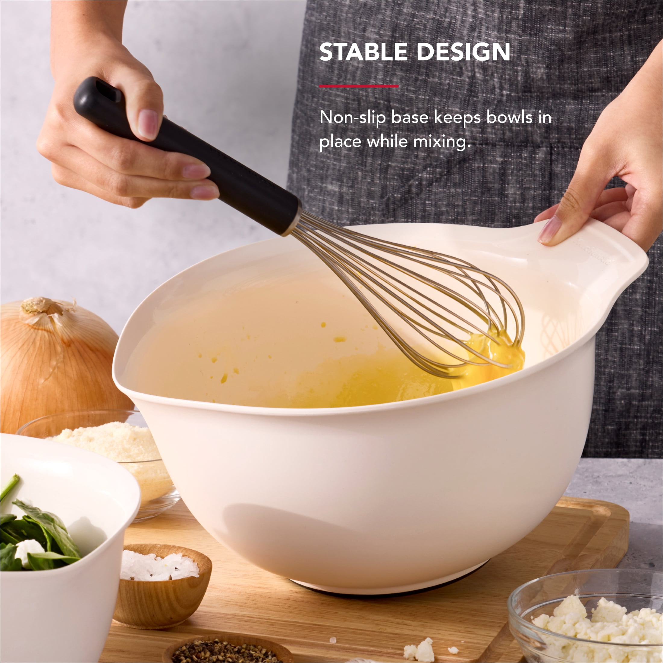 KitchenAid 3-Piece Nesting Plastic Mixing Bowls Set, Porcelain