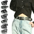 thumbnail image 5 of Harmtty Punk Rock Rivet Belt Studded Belt Grommet Threads Belt Square Rivets Pyramid Metal Inlays Adjustable Straps Imitation Leather Belt, 5 of 8