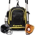 thumbnail image 6 of Ksports Baseball Bag Black/Yellow Backpack for Baseball, T-Ball & Softball Equipment & Gear for Youth and Adults - Holds Bats, Helmet, Gloves, Gear - Shoe Compartment & Fence Hook, 6 of 10
