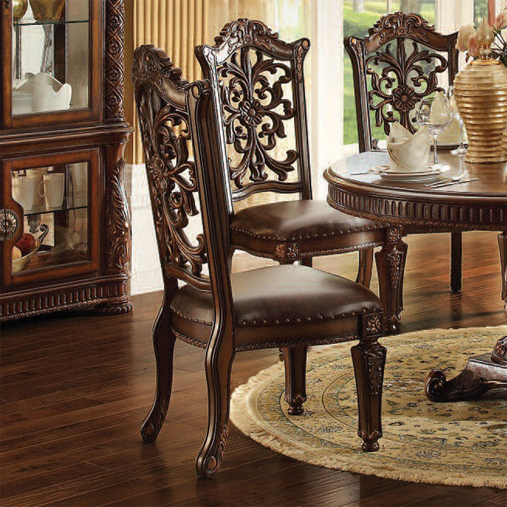 Acme Vendome Dining Side Chair in PU and Cherry (Set of 2) Dining Room Furniture