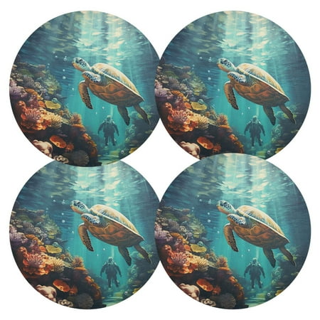 

Ryvnso Turtle in Ocean Round Plate Mats Dining Table Placemat Set of 4 for Holiday Decoration