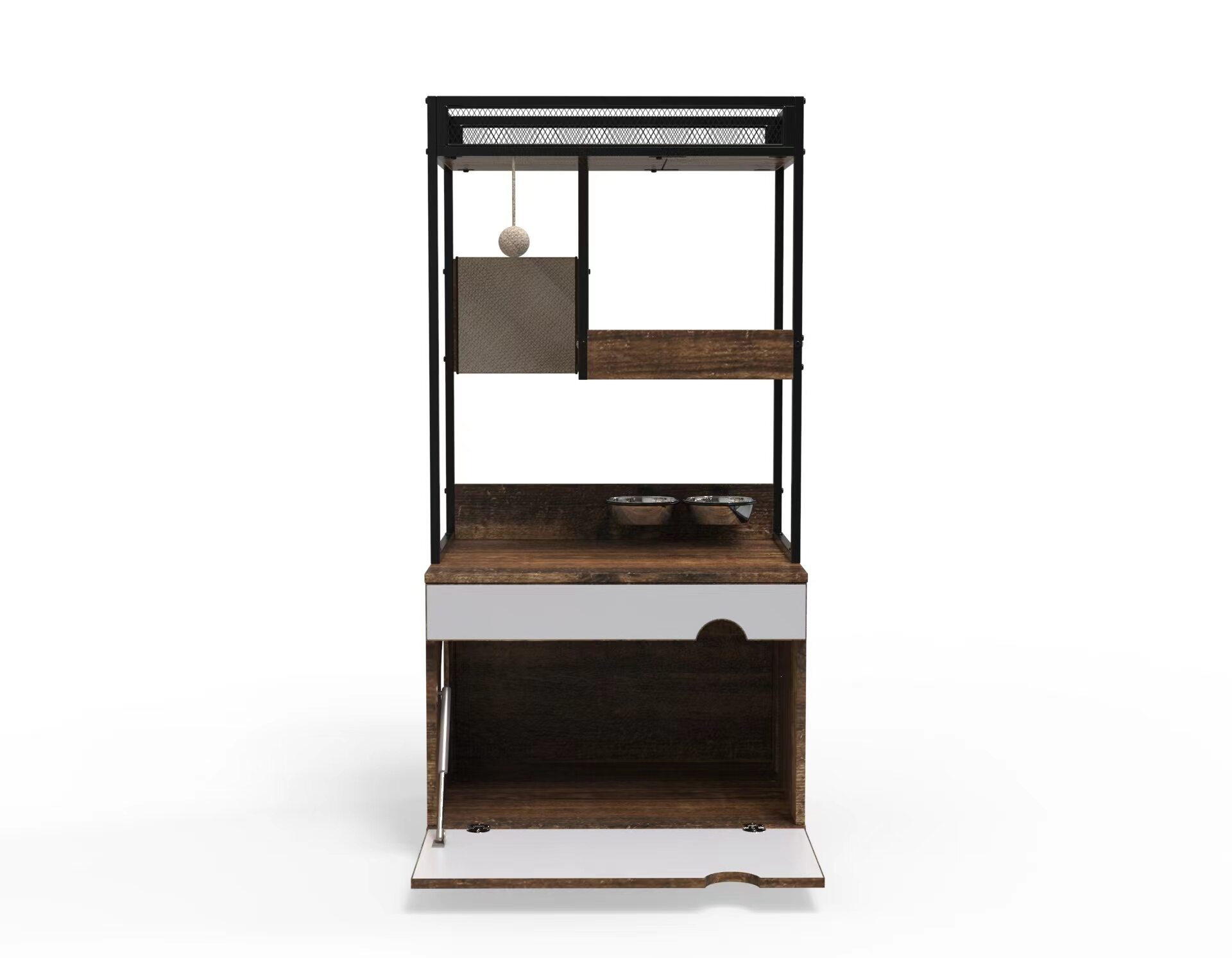 DUOSONG Cat Litter Box Enclosures With Cat Tree Tower, Cat Furniture ,Cat Cabinet White+Vintage Particle Board Pet Supplies Trees & Condos