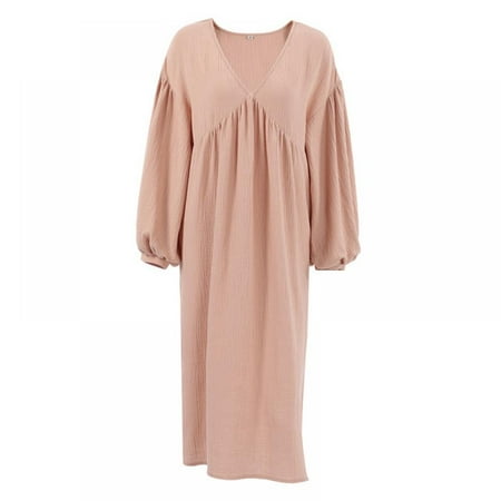 

Xmarks Women Soft Long Sleeve Maternity Nightgown Deep V Neck Nightshirts Plus Size Sleep Dress Loungewear Pink L