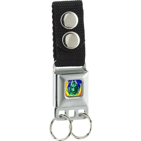 - Altered Beast Pixelated Dragon Face Flames Full Color Blues/Yellow-Orange Seatbelt Buckle Keychain