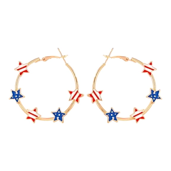 KDSJSXW Pierced Earrings for Women American Independence Day Five Pointed Star Flag Dripping Oil Earrings Female European And American Fashion Star Earrings Earring Studs (Gold,One Size)