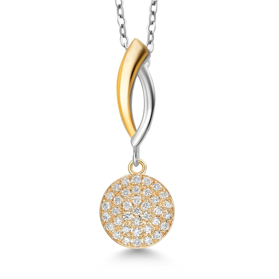 Gem Stone King 925 Silver and 10K Yellow Gold Lab Grown Diamond Pendant Necklace for Women | 0.19 Cttw | Gemstone Birthstone | With 18 inch Chain