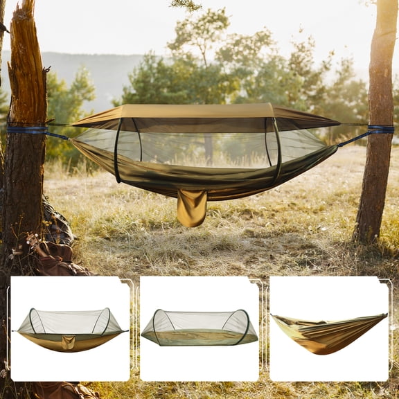 ALILYY Camping Hammock, 4 in 1 Portable Hammock Tent, 2 Person Pop-up Hammock with Mosquito Net & Sunshade Cloth & Tree Straps, 550lbs Max Load Heavy Duty Tree Hammock for Outdoor Camping