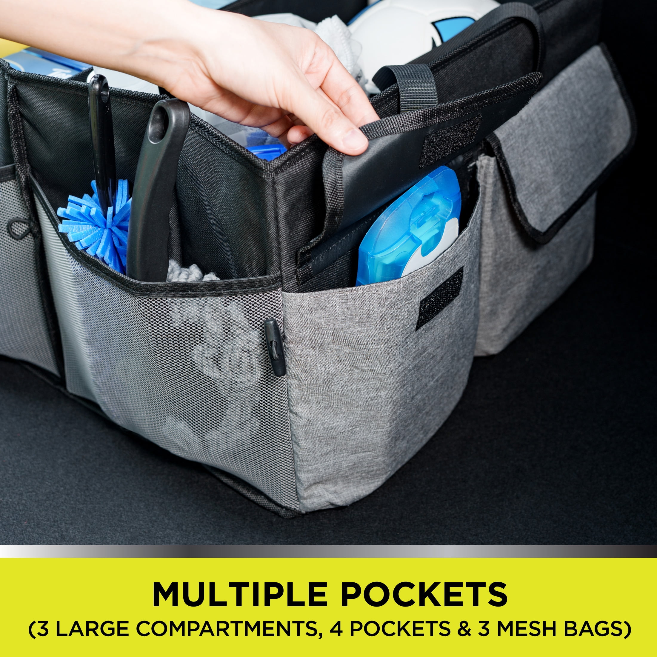 Auto Drive Super Jumbo Trunk Collapsed Organizer for Car ,3 Compartments 26.77x16.33x11.22"