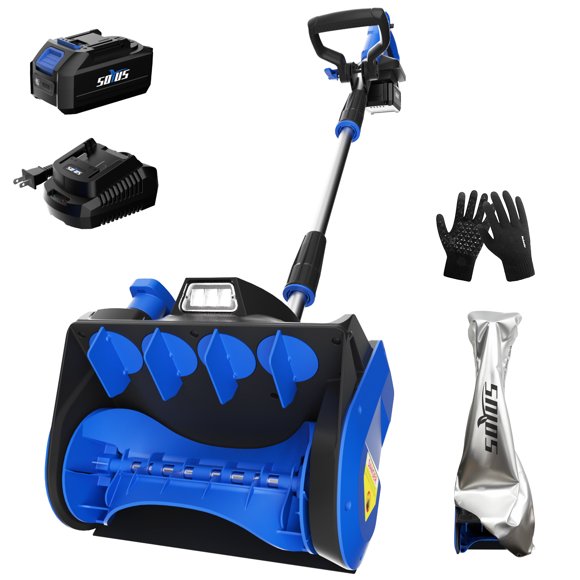 SOYUS Cordless Snow Shovel, 20V 12-Inch Electric Snow Shovel with LED Light, Directional Plate & Adjustable Handle, Cordless Snow Blower (4.0Ah Battery, Charger & Cover Included)