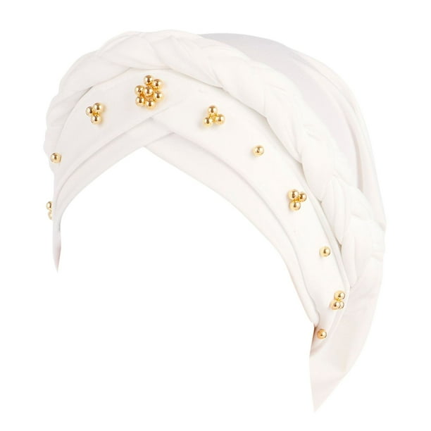 Gorro turbante trenzado con cuentas para mujer: elegante gorro con pañuelo para mujeres musulmanas o embarazadas, cubre el cabello con un elástico suave, apto para todas las estaciones
