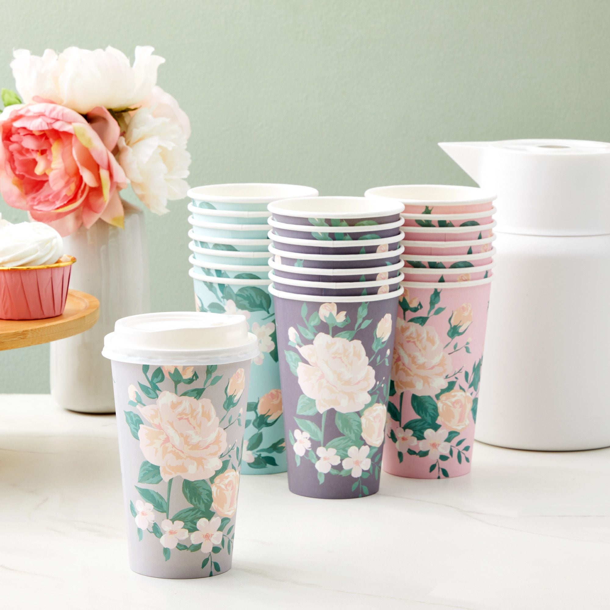 Disposable Paper Cups, Paper Coffee Cups with Lids for Beverages to Go –  Treamon