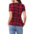 thumbnail image 3 of INSPIRE CHIC Women's Plaid Peplum Top Short Sleeve Business Casual Ruffle Hem Blouse 2XL Red, 3 of 5