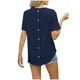 thumbnail image 5 of Camisetas de Manga Larga de las Mujeres de Color Sólido Botón Trasero Manga Corta Superior, Suelto Ajuste Casual Camiseta Diaria, 5 of 5