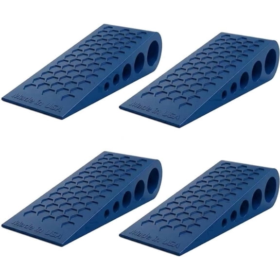 Heavy Duty Rubber Door Stop Wedges for Bottom of Door, Honeycomb Grip for Carpet and Tile, Made in USA, Blue, 4 Pack