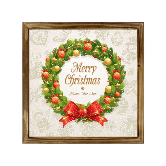 Eveokoki Farmhouse Wall Decor Signs For Christmas Decorations - Rustic 16” Wood Christmas Wreath Picture Frame - Easy To Hang Indoor Holiday Decor For Your Home