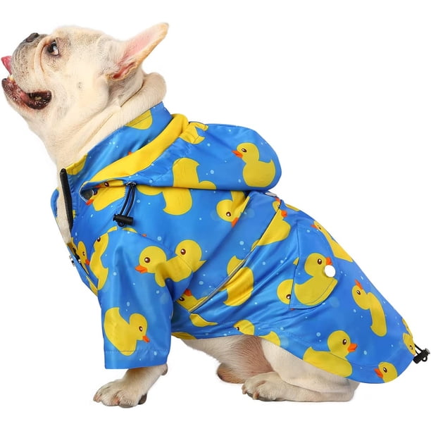 Chubasquero de doble capa con cremallera y capucha para perros pequeños a grandes, patos, rosa, XL