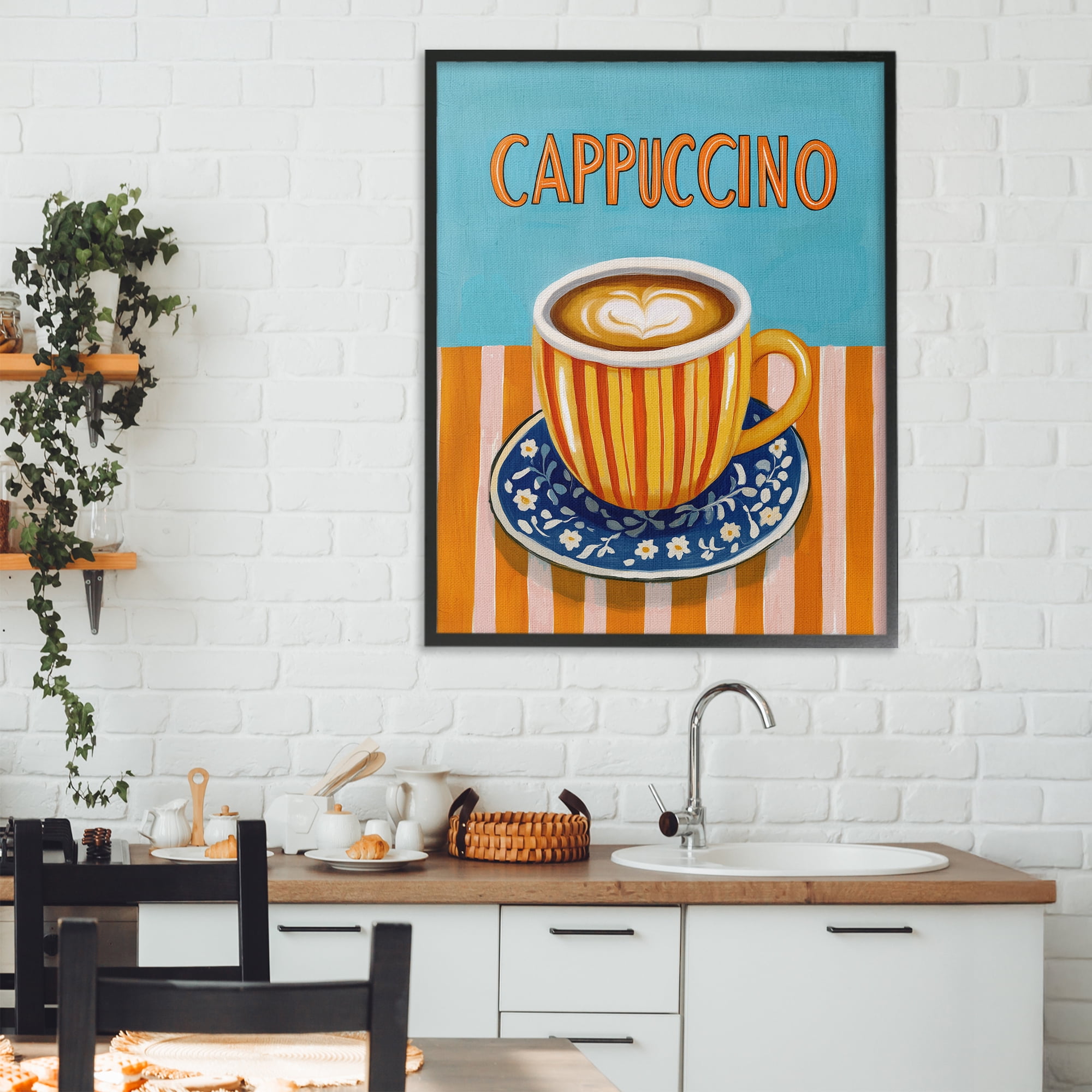Stupell Industries Cappuccino Stripes Blue & Orange Black Framed Giclee Art, design by Yen