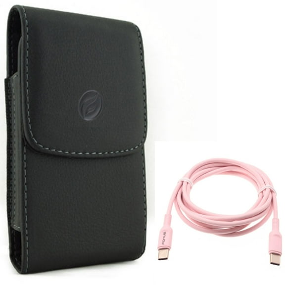 Case Belt Clip   Pink 6ft Long Cable for Motorola One 5G Ace Phone - Leather Holster Cover Pouch and USB-C to Type-C PD Fast Charger Cord Power Combo for Motorola One 5G Ace (2021)