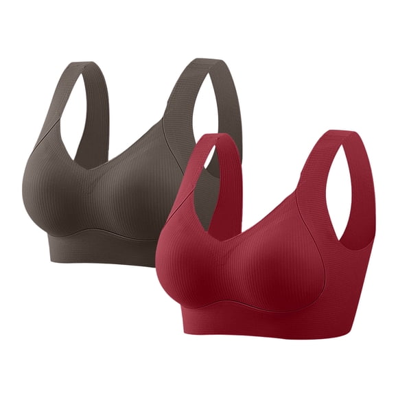 HongQid 2PCS No Underwire Bra for Women Seamless Plus Sized Bralettes Everyday Basic Sleeping Wireless Bras