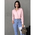thumbnail image 4 of Button Down Shirt for Women Long Sleeve Solid Color Blouses Tops Business Casual Work Outfits Pink (256) S, 4 of 10