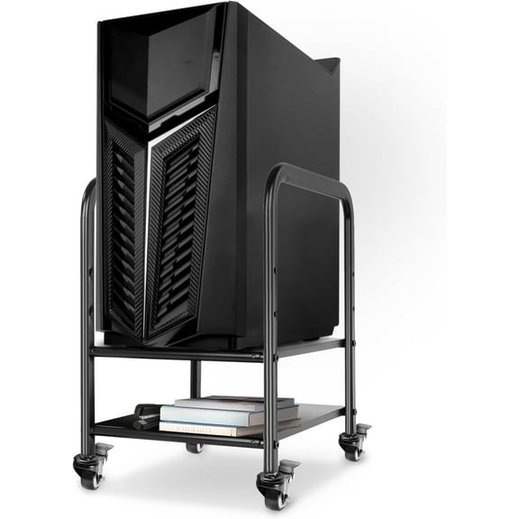 360Tronix Height Adjustable Computer Tower Stand, Metal Rolling Cart on Wheels for ATX Case Printer, Black Round Tube