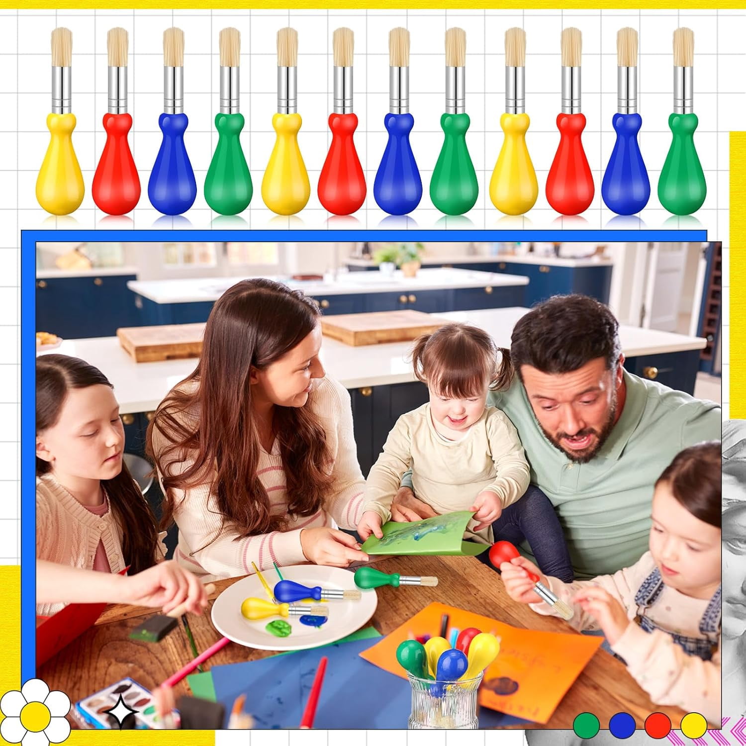 ABPETE 36 Pcs Chubby Paint Brushes for Kids Bulk Toddler Paint Brushes with Colorful Handle Washable Easy Grip Clean Vegan Bristles for Baby Preschool Watercolor Painting Art Supplies Craft Projects