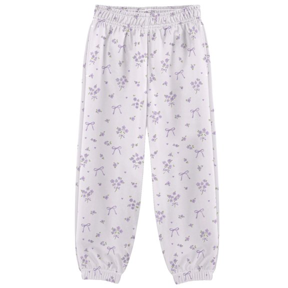 Purple Bow Floral Prints Boys Pants Kids Casual Sweatpants Joggers Toddler Sports Pants 3-10 Years
