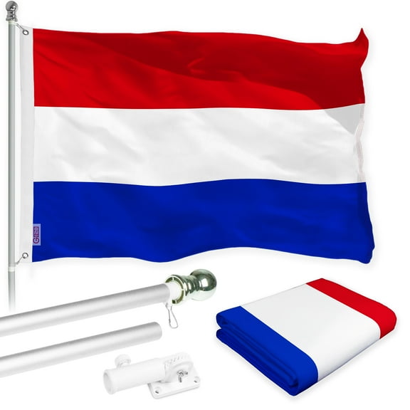 G128 Combo Pack: 6 Feet Tangle Free Spinning Flagpole (Silver) Netherlands Dutch Flag 3x5 ft Printed 150D Brass Grommets (Flag Included) Aluminum Flag Pole
