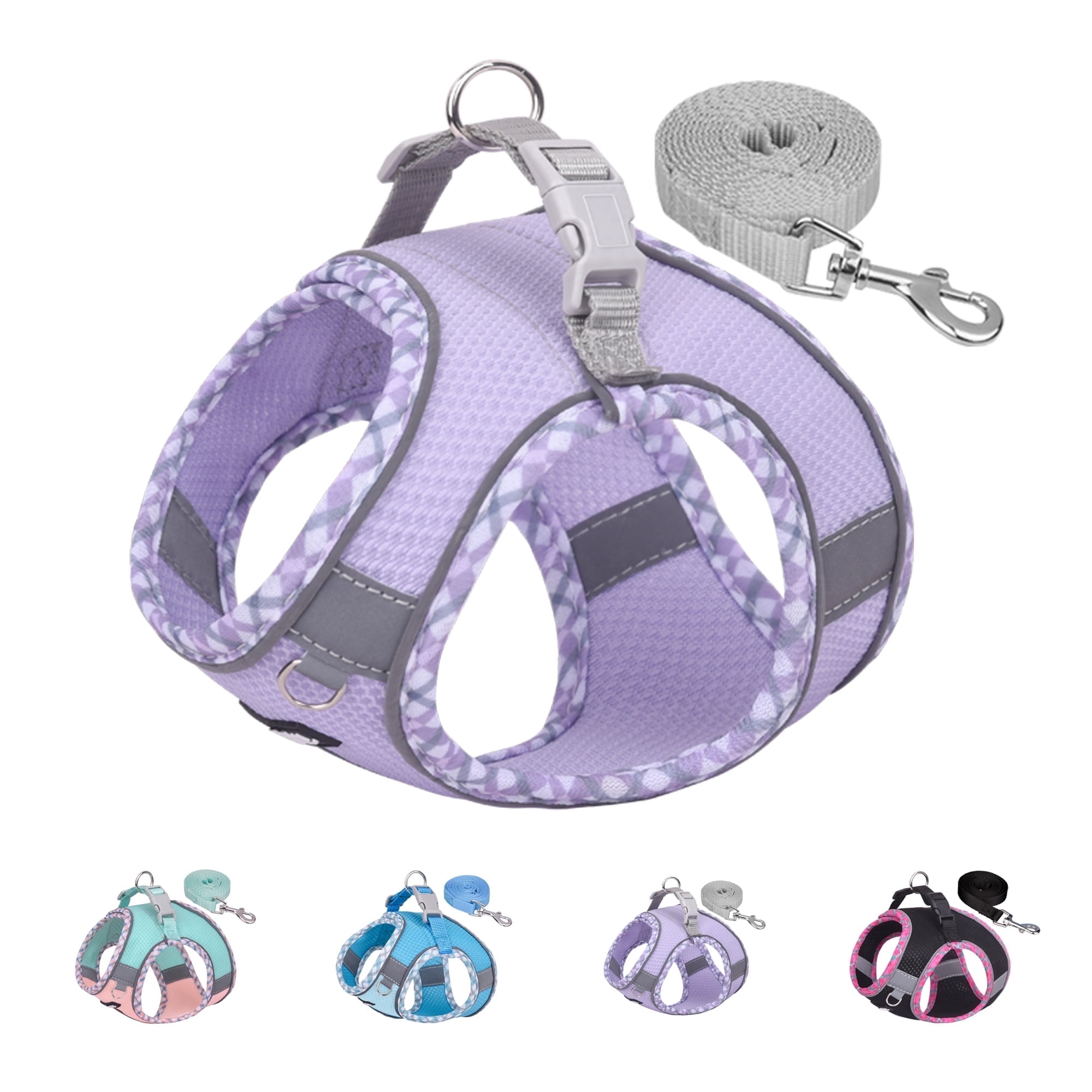 AIITLE Step-In Reflective Pet Harness & Leash, Purple XXXS photo 1