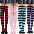 thumbnail image 2 of Xinhuaya Womens Girls Over Knee Long Socks Striped Thigh High Sock Halloween Cosplay Stocking, 2 of 6