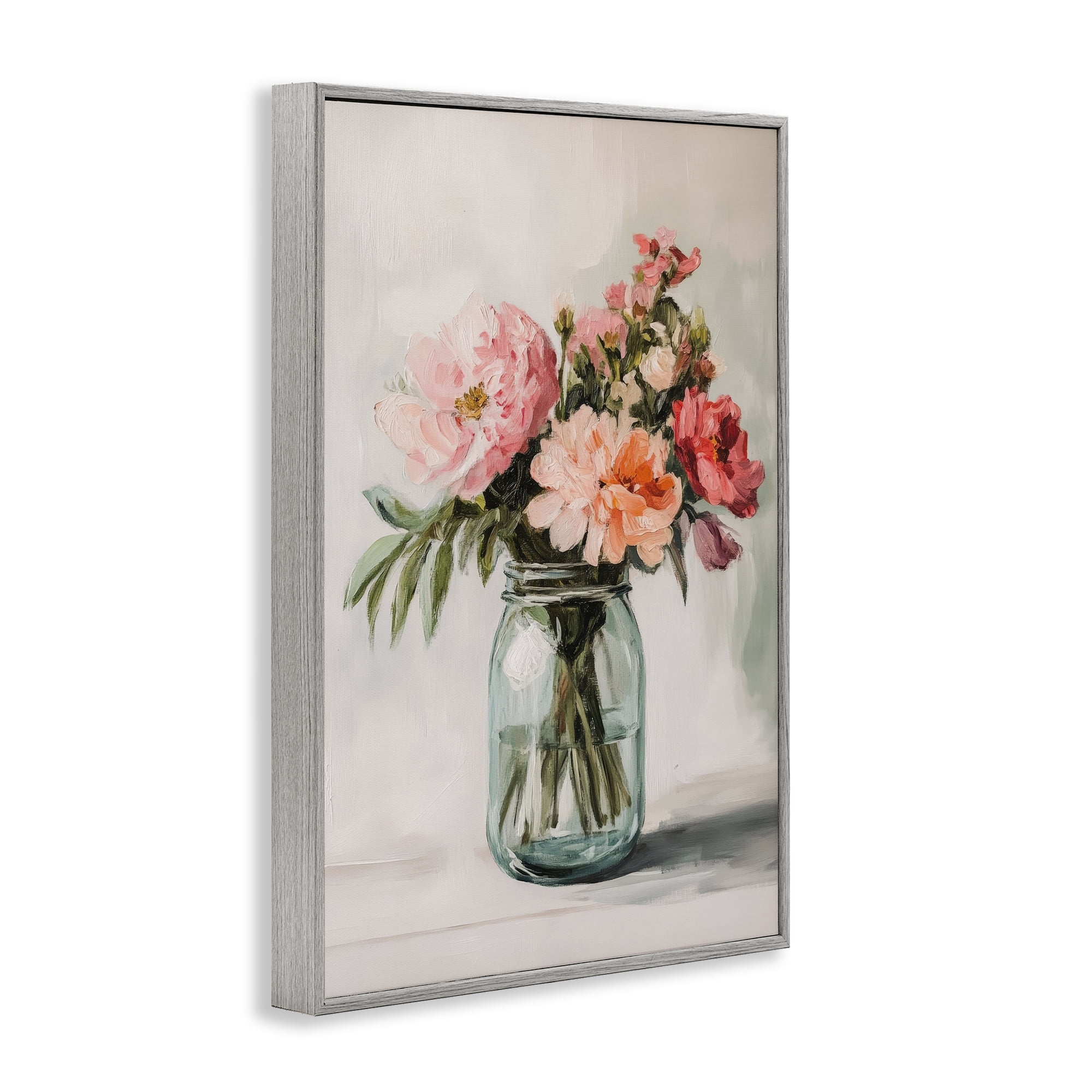 Stupell Industries Pink Flower Stems in Jar Gray Framed Giclee Art, design by Petal Prints Design