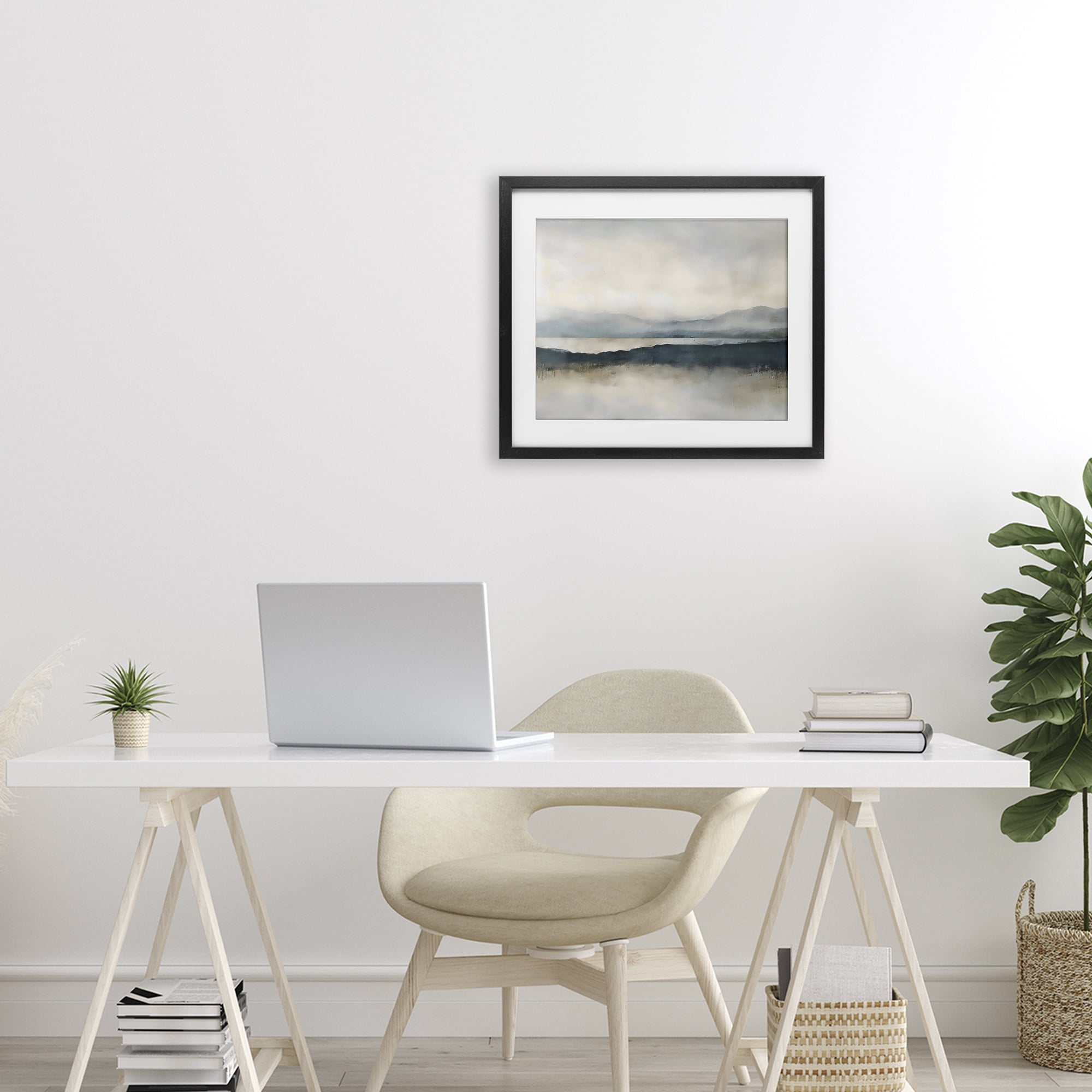 Stupell Industries Muted Horizon Mountainscape Black Framed Print Under Glass, design by Riley B