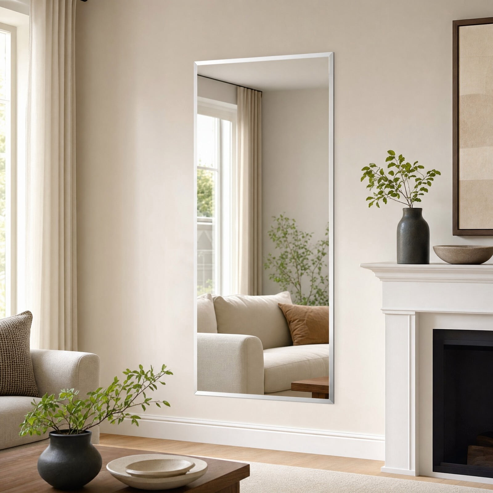 Easy4Home 30"x60" Frameless Rectangular Bathroom Mirror Beveled Vanity Wall Mirror