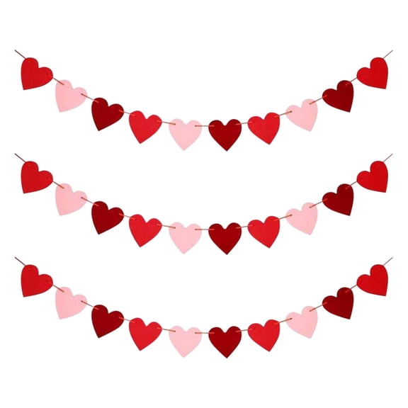 Felt Heart Garland - Pack of 6, No DIY | Red, Pink Heart Garland for Heart Decorations, Heart Day Decorations | Romantic Day Party Decorations, Wedding Romantic I Love You Decorations A