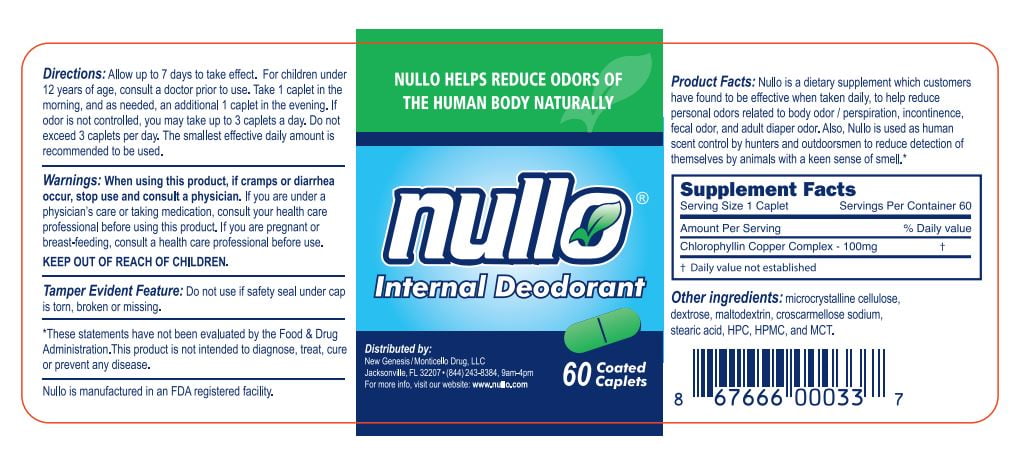 Nullo Internal Deodorant with Chlorophyllin Copper Complex 100 mg, 60 Count