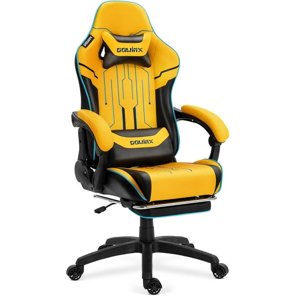 Dowinx Ergonomic Gaming Chair with Footrest, Reclining Gamer Chair for Adults, High Back Computer Office Chair with Lumbar Support & Linkage Armrests,Yellow