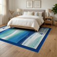 thumbnail image 3 of ODIKA 6'x9' Washable Area Rug Non-Slip, Chair-Friendly, Starfish Ocean Motif Nautical Wave Stripe Bathroom Border Seashell for Dining Room, Under Table, Office Décor, 3 of 7