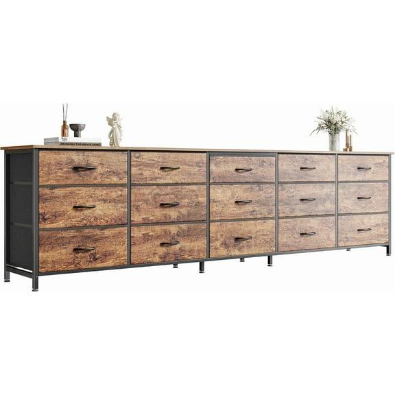 78.7 inch Long Dresser for Bedroom, 15 Drawer Fabric Dresser for Closet, Large TV Stand for 65, 75, 85 inch TV, Wide Chest of Drawer with Storage, 78.7