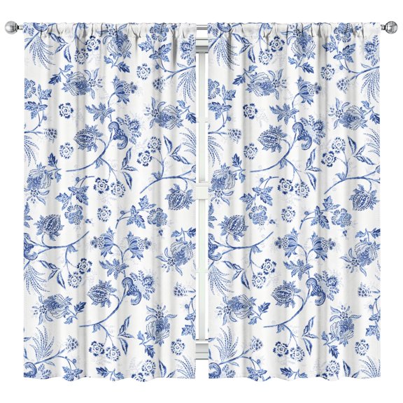 Bright Floral Kitchen Curtains Set - Colorful Bloom and Blossom Print 2 Tier Panels 42x84, Rod Pocket Window Treatment