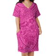 thumbnail image 3 of Summer V-Neck Short-Sleeved Dress Home Loose Skirt Polynesian Vintage Pattern Design Pocket Dress Party Dress, 3 of 7