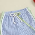 thumbnail image 6 of Rggeeun Toddler Boys Shorts Athletic Style Thin Striped Colorful With Adjustable Tie Elastic Waist Breathable Loose Fit For Summer Evening Party Cozy Bottoms,Blue,6-12 Months, 6 of 7