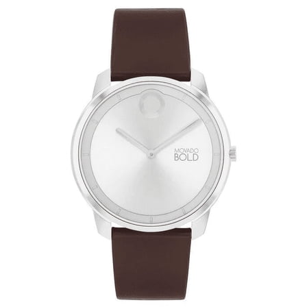 Movado Bold 3601018 Trend Element Silver Dial Brown Leather Strap Mens Watch