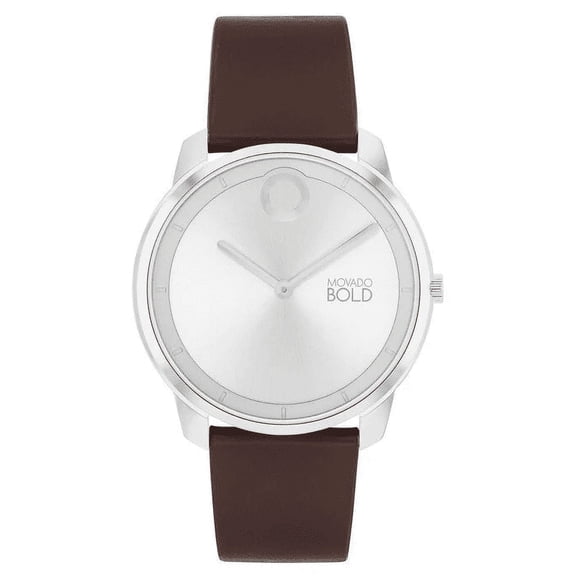 Movado Bold 3601018 Trend Element Silver Dial Brown Leather Strap Mens Watch