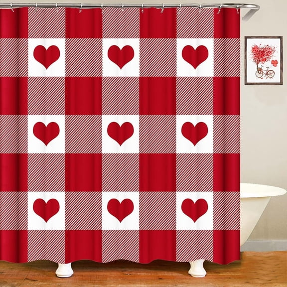 Valentines Day Shower Curtain Waterproof Shower Curtain for Bathroom Love Xmas Farmhouse Holiday Bathroom Decor 72x72 Inches,Weighted Hem with 12 Hooks Home Bathtub Decoration