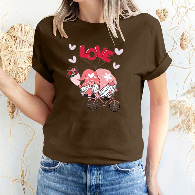 Meichang Hauts de Vacances pour Femmes T-Shirt de la Saint-Valentin Mignon Cœur Graphique T-Shirts Mignons Hauts de Vacances T-Shirts Manches Courtes Col Rond Mode 2025